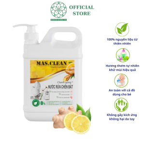 Nước Rửa Chén Bát Hữu Cơ Mas Clean Hương Chanh Gừng An Toàn Cho Da Nhạy Cảm Dầu Rửa Bát Can 18 Lít