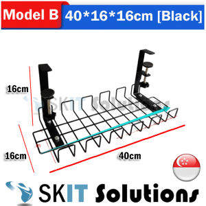 【SKIT SG】Under Desk Cable Organizer No Drill Clamp Table Wire Management Storage Organiser Rack Tray Extension Cord Plug Charger Safety Power Singapore For Office Socket Home with Clamp
