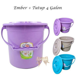 Ember + Tutup 4 Galon Tong Air 15 Liter Wadah Higienis Plastik Tebal Handle Berkualitas Tempat Timba Gagang SipBroo