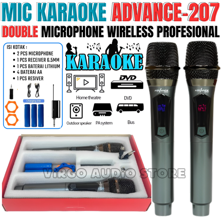 Advance Mic-207 Dual Mic Uhf Karaoke Microphone Wireless Pcs Advance  Mic-207 Microphone Profesional Mic Bisa Di Charge Mikrofon Profesional  207