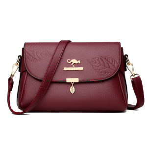 กระเป๋าผู้หญิงหนังแท้แบบสะพายข้างและสะพายไหล่ ความจุเยอะ ลายใบไม้สวยงาม มีหลายช่อง