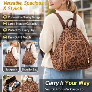 Womens Leopard Print Backpack Large Capacity 3 In 1 Multifunctional Convertible Lightweight Daily Commute Travel Bag