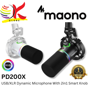 MAONO PD200X USB / XLR PODCAST DYNAMIC MICROPHONE WITH 2-IN-1 SMART KNOB CUSTOM DYNAMIC CAPSULE AND CONTROLLED RGB LIGHTING