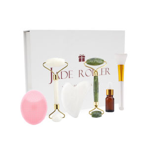 DECINIEE 6 Pcs Natural Jade Roller Gua Sha Set Facial Body Massager Roller Jade Stone Massage Set Face Lifting Beauty Massage Tools