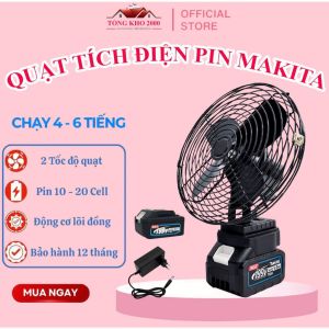 Quạt Tích Điện Quạt để bàn sạc tích điện Pin 10-20-30 Cell Dùng Liên Tục 4h-12h Quạt Pin Makita Chân Phổ Thông Để Bàn Lồng sắt Siêu bền 2 Cấp Độ Gió Siêu Mát