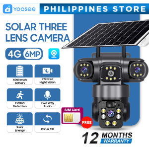 V380 PRO T6 Three Lens 6MP Wireless Solar Camera 4G SIM Card Connection 10x Zoom Full Color Night Vision Solar Outdoor Waterproof CCTV Battery 8000mAh IP Camera