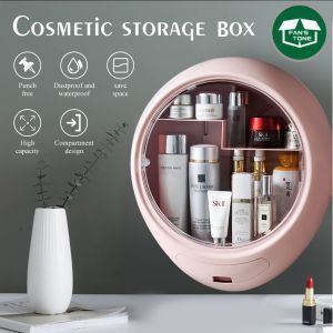 【Gift Town】 Wall-Mounted Cosmetic Storage Box Storage Rack Cosmetic Organizer Bathroom Toilet Table Clear Plastic Wall Mounted Box Cosmetic Storage Transparent Dustproof Makeup Storage Box with Drawer