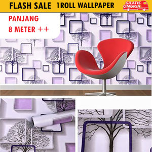 Wallpaper Sticker Dinding Kotak 3D Daun Ungu Panjang 8 s/d 10Meter x Lebar 45cm