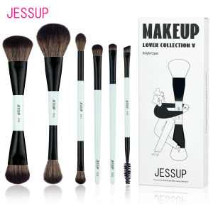 Jessup Makeup Brush Set Double Sided Makeup Brushes Foundation Contour Blush Blending Eyebrow ShadowFiber Bright Cyan T5012026