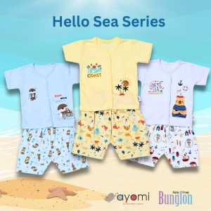 AYOMI Hello Sea Kancing Depan – Baju Setelan Bayi Anak SNI Murah Lusinan