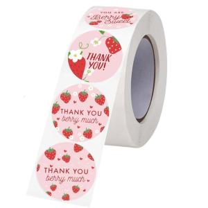 500Pcs Strawberry Thank You Label Round Thank You Sticker Sealing Label for Seal Envelopes Cards Wedding Packaging