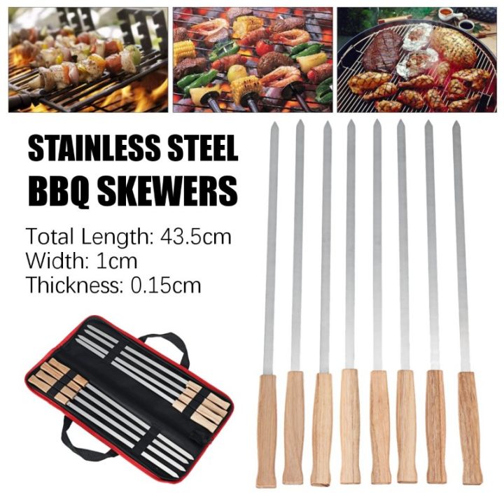68 pcs/Set Stainless Steel Wire BBQ Skewers Wood Handle Grill Roasting Sticks Outdoor Camping