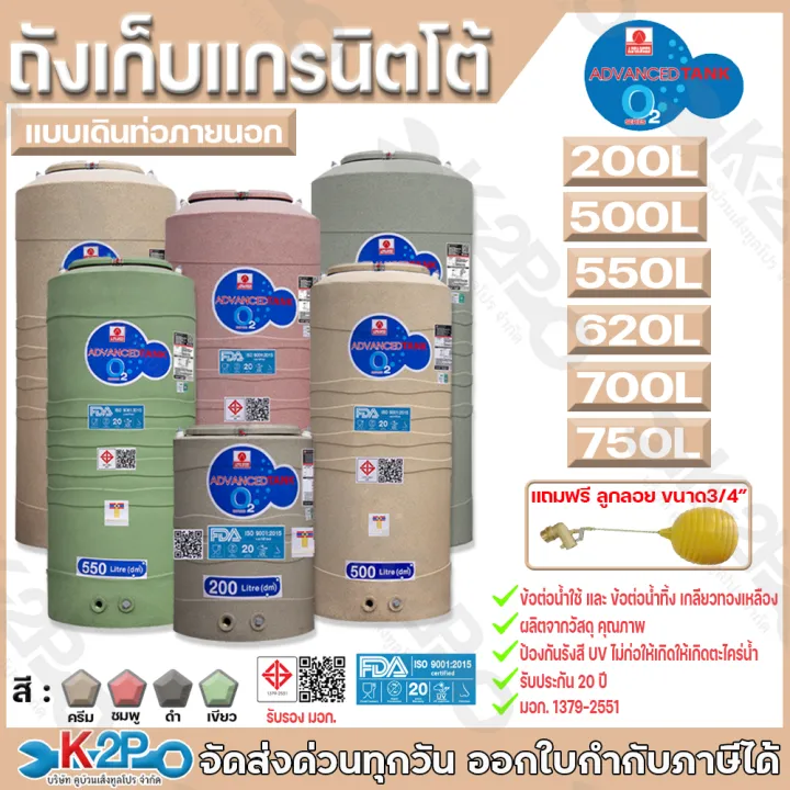 ถังเก็บน้ำแกรนิตโต้ O₂ ป้องกันตะไคร่น้ำ