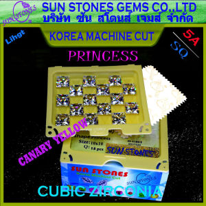 CZ Princess 5A KOREA MACHINE CANARY YELLOW Light Princess Cut Diamond CZ เพรชรัสเซีย เพชรปริ้นเซส / เพชรพลอยสี่เหลี่ยมจัตุรัส สีเหลืองอ่อน