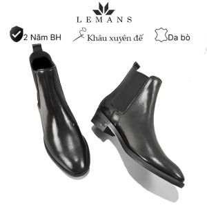 Giày da bò Chelsea boots LEMANS CB01 bản mũi nhọn da bò thuộc nguyên tấm Đế gót cao 5cm Chính Hãng bảo hành 24 tháng