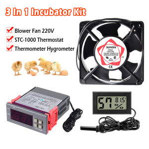 Diy Incubator 7 IN 1 Kit 220V Blower Fan/STC-1000 Thermostat/Thermometer Hygrometer/Egg Candling Flashlight/PTC Heating Element for Automatic Egg Incubator Parts Complete Set