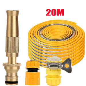 Muti-purpose Universal Adjustable Car Wash Water Gun with 10/15 Meters Hose Garden High Pressure Brass Sprayer Wand Straight Copper Spray Hose Nozzle Garden Tool