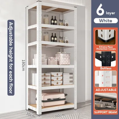KEKEE 5/4Tier Adjustable Metal Boltless Rack Wooden Shelf Rak Besi Serbaguna Bertingkat Rak Dapur Rak Buku Kitchen Warehouse Store Storage Rack 置物架