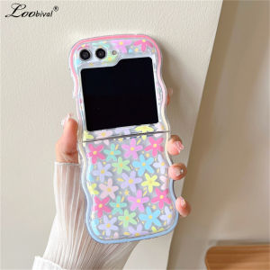 for Samsung ZFlip 5 6 Cartoon Colorful Flower Case for Samsung Galaxy Z Flip 5 4 3 ZFlip5 Transparent Wavy Painting Luxury Cover