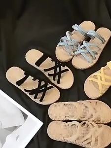 XO Womens Roman Sandals 2-in-1 Bathroom Beach Soft Bottom Anti-slip Flat Bottom Summer New Style Fashionable Slip-On Slippers