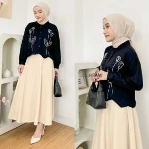 Atasan Crop Wanita Blouse Bordir Bunga Rayon Premium Pevita