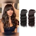 Topper Wig Clip In Hair Extension Water Wave Hair With Bangs Fake Hair Hairpiece Synthetic Toupee For Women. 