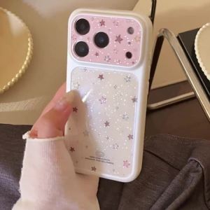 Korean Glitter Colorful Stars Pattern Phone Case For IPhone 17 16 15 14 13 Pro Max Large Window Shockproof Hard Cover