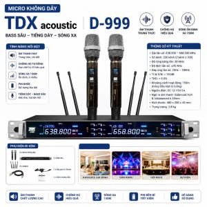Micro Không Dây TDX D-999 Micro karaoke Gia Đình Sân Khấu Độ Nhạy Cao Bắt Sóng Xa Chống Hú Chồng Ồn Loại Bỏ Tạp Âm Thiết Kế Sang Trọng Bắt Mắt Dễ Dàng Phối ɡhép Với Các Thiết Bị Âm Thanh Khác.