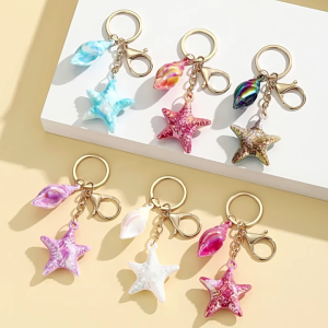 Unique Acrylic Shell Keychain Simulation Conch Starfish Pendant Key Ring Handmade Bag Accessory for Women and Girls