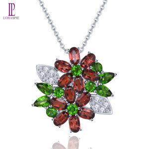 Lohaspie Jewelry Genuine 5.5 Carats 925 Silver Necklace Original Natural Garnet Chrome Diopside Pendant Oval Cut Gemstone Birthstone Pendant For Women Jewelry Gift
