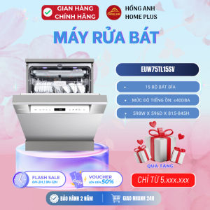 Máy rửa bát Eurogold EUW75TL15SV dung tích 15 bộ lắp độc lập hoặc âm tủ cánh kính nhám mờ
