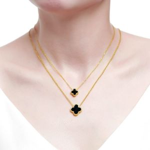 DWP - Kalung Clover Wanita 2 Layer Liontin Hitam Titanium