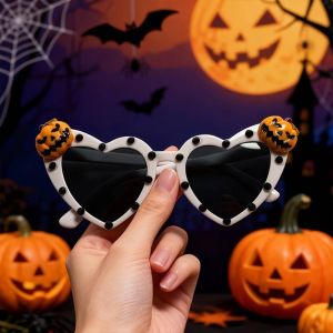 FRESHNOOK Plastic Halloween Heart Pumpkin Glasses Funny Cartoon Heart Shaped Glasses Unique Creative Bat Shaped Sunglasses Halloween Party