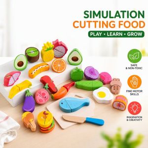 Sweet Home.my Wooden Cutting Food Toy Set Pretend Kitchen Play Fruit Vegetable Dessert Safe Durable Kids Gift