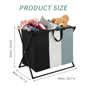 Dazioter 3 Grids Waterproof Dirty Clothes Storage Basket Large Laundry Hamper Laundry Basket Organizer