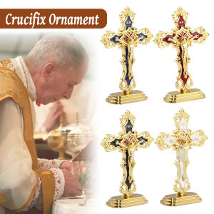 Ellebreen Standing Crucifix Saint Benedict Metal Crucifix Cross Ornament Decoration Car and Office