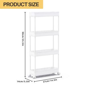 DAILYGO 4 Layers Kitchen Storage Shelf Moving Rack Wall Cabinets Home Bedroom Bathroom Organizer Trolley