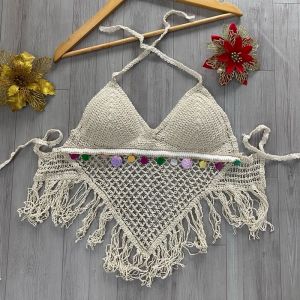 Set bộ bikini đi biển len móc 3 món gồm áo bra tua rua quần len móc áo khoác mỏng tay lỡ (có tách lẻ)
