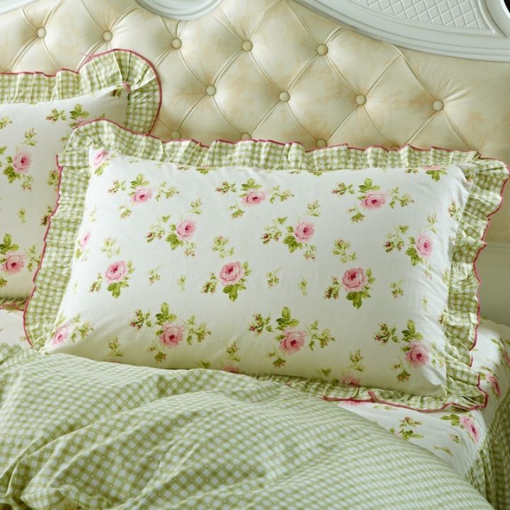 [Jiajia pillowcase]2 pieces cotton printed pillowcase Ruffle garden