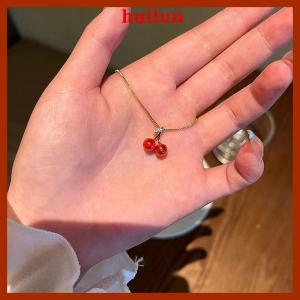 huilun European And American Fashion Red Cherry Pendant Necklace Light Luxury Personalized Women Clavicle Chain Jewelry Gift