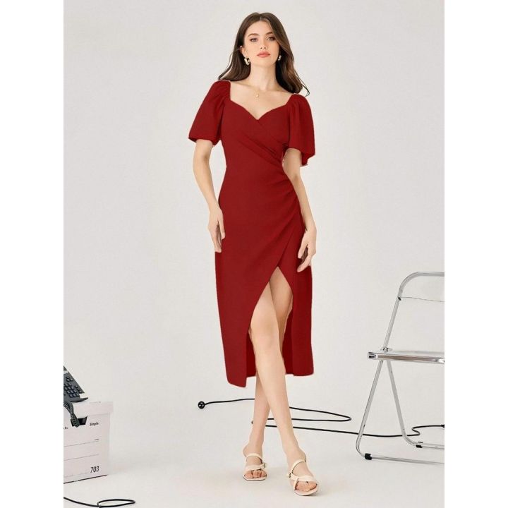 sachin and babi light blue dress Tight Fitted Mermaid Simple Red Party Dress - $75.4776 #S1608