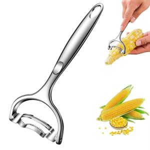 LIANG Manual Stainless Steel Corn Planer Ergonomic Long Handle Fast and Safe Corn Cob Stripper Lightweight Convenient Corn Stripping Tool Kitchen Gadget