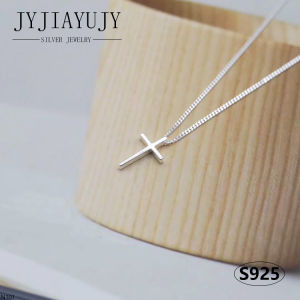 JYJIAYUJY 100% Sterling Silver S925 Necklace Smooth Surface Cross Shape Korean Fashion Style Casual Elegant Daily Trendy Hypoallergenic Fine Jewelry Gift N101