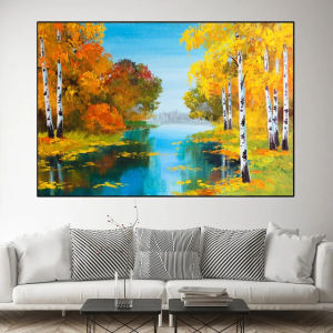 Landscape Posters Autumn Forest Tree Oil Painting Printed on Canvas Abstract Wall Art Pictures for Living Room Decor