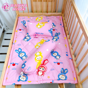 Bộ nệm gối cho bé đi học mẫu giáo 80x120cm vải Thắng Lợi mềm mát nhiều họa tiết hoạt hình gần gũi thân thiện với bé Tặng kèm túi