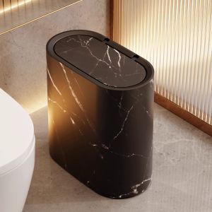 PICKIT Narrow Bathroom Trashcans Marble Texture with Lids Waste Basket Modern Press Type Garbage Bin for Home Indoor Hotel