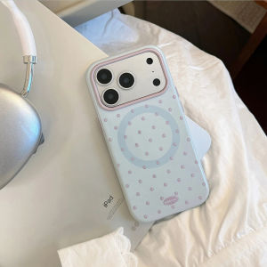 Korean Candy Polka Dots With Grid Pattern Magnetic Bracket Phone Case For IPhone 17 16 15 13 14 12 Pro Max Shockproof Soft Cover