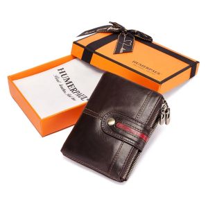HUMERPAUL 100% Genuine Leather Mens Casual Wallet RFID Blocking Credit Card Holder with Zipper Coin Pocket Short Male Clutch Bag2026