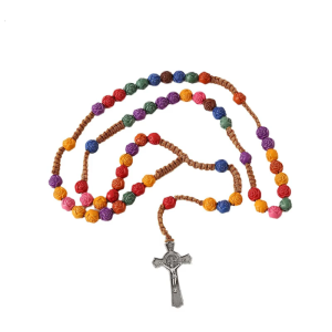 Colorful Flower Beads Rosary Necklace with Crosses Pendant Christian Long Chain for Prayer Baptisms Christening