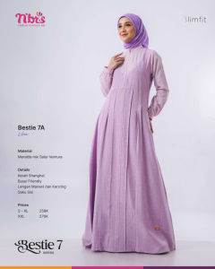 Nibras Bestie Series 7A Gamis Ibu Ibu Terbaru Lilac Meralda Polos Kombinasi Garis Simpel Anggun